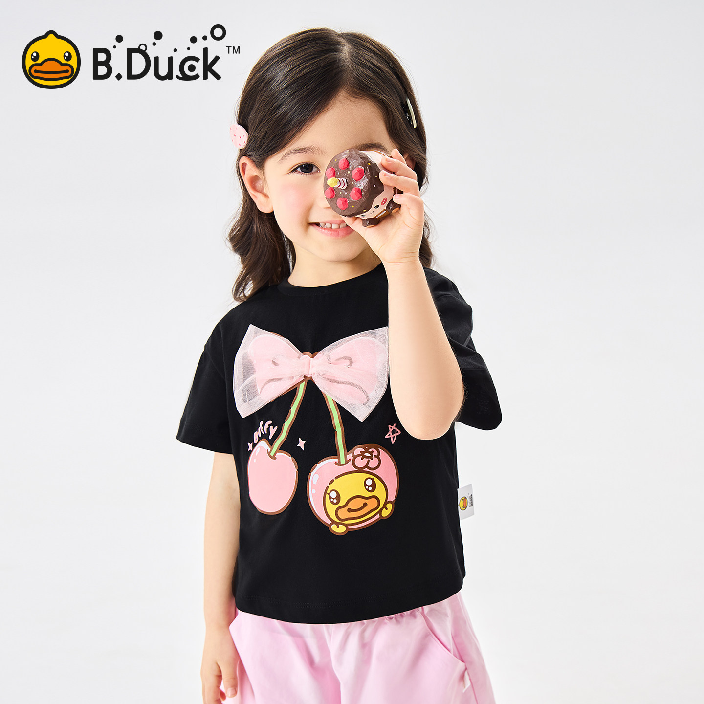 [驱蚊抗菌]bduck小黄鸭童装女童短袖t恤纯棉儿童夏装小童宝宝上衣90-150 FF2701073