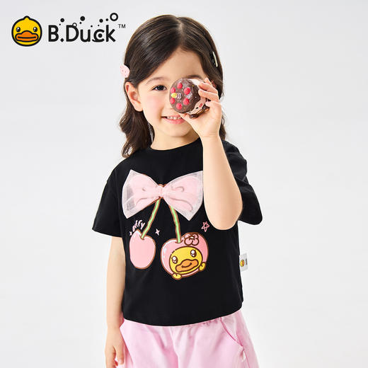 [驱蚊抗菌]bduck小黄鸭童装女童短袖t恤纯棉儿童夏装小童宝宝上衣90-150 FF2701073 商品图0
