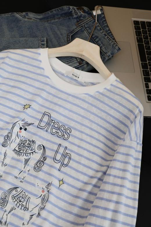 【赵露思/徐若晗同款】de*i 蓝白条纹冰镇感针织T恤 商品图12