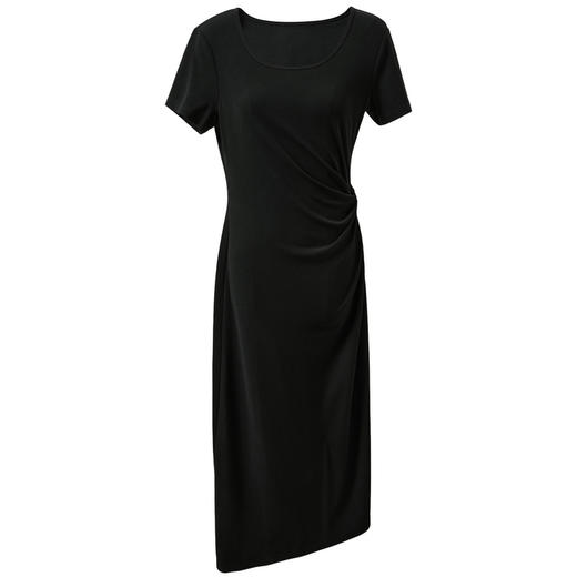 三彩2026夏季新款简约复古方领休闲直筒裙连衣裙短袖长裙小黑裙M 商品图4