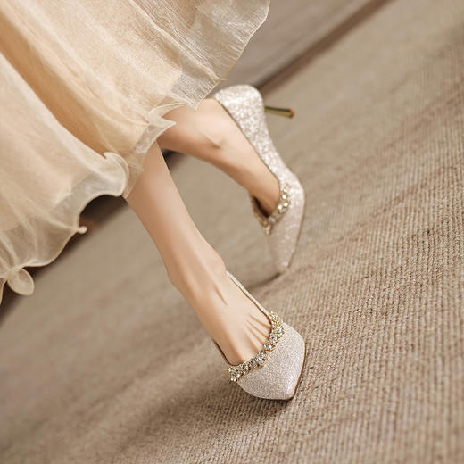 阿么手工女鞋法式细跟高跟鞋洋气不累脚宴会结婚伴娘小众婚鞋8CM 商品图4