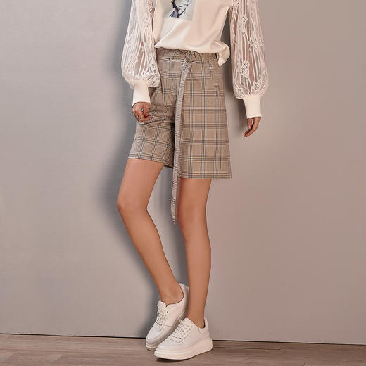 剩S/M 米思阳新款直筒气质格子裤休闲时尚百搭短裤8T21AH0371 商品图1