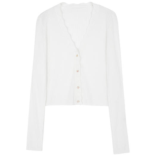 三彩2026夏季新款坑条针织衫V领开衫外套短款长袖罩衫轻薄小衫M 商品图4