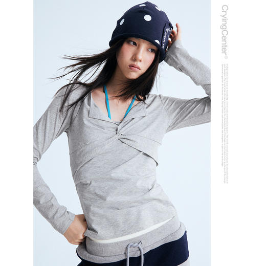 CryingCenter 兰精莫代尔V领扭结上衣休闲普拉提长袖 哭喊中心 商品图3