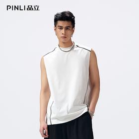 PINLI品立2026夏季新款男士圆领线条无袖宽松背心上衣GD262114028