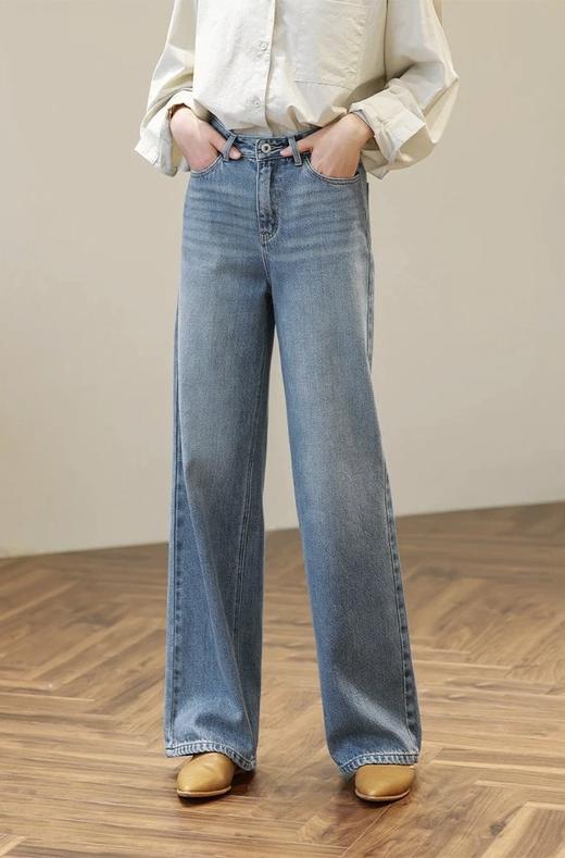 二店y 【68211】 三种裤长 早春款 高腰显瘦窄版直筒阔腿牛仔裤 商品图2