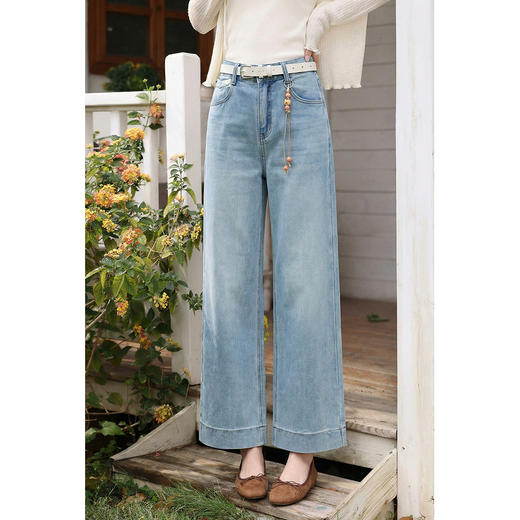 鹿向南「左岸烟管」复古浅蓝色垂感牛仔裤女百搭宽松显瘦九分裤子 商品图3