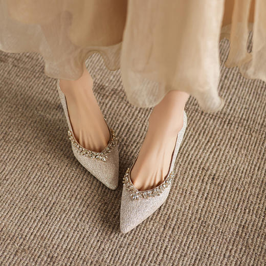 阿么手工女鞋法式细跟高跟鞋洋气不累脚宴会结婚伴娘小众婚鞋8CM 商品图1