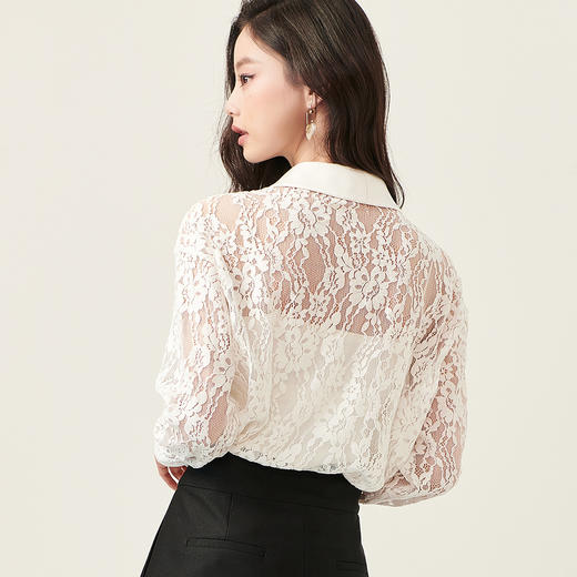 剩S/M/L/XL 芳外春季新款气质淑女蕾丝衬衣镂空设计感白色长袖衬衫女0234 商品图4