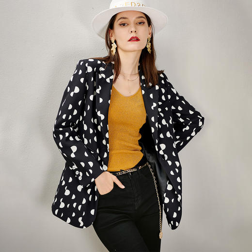剩S/M/L/XL 芳外秋季新款时尚波点一粒扣西装外套显瘦通勤外套女8D21CX1417 商品图3