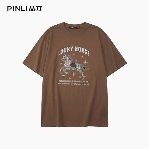 PINLI品立2026夏季新款男士马年字母印花烫钻圆领短袖T恤上衣潮牌BG262111015 商品图3