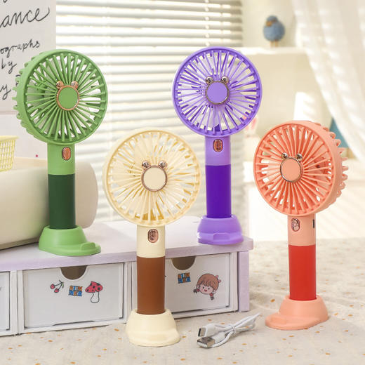 【强劲风力❗可站立可手持】学生手持卡通随身口袋便携小风扇 印花手柄卡通耳朵礼品充电风扇。xa 商品图3