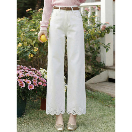 鹿向南「午后小调」简约设计感米白色直筒牛仔裤女春季长裤 商品图2