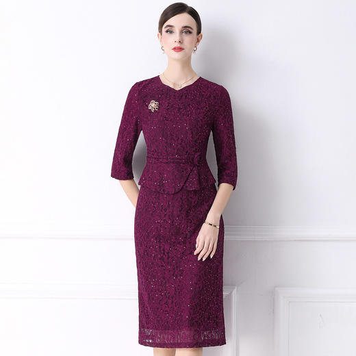 「高货deo」全新升级【铂金会员441/天猫599/差价158】(95729)洛诗琳气质通勤蕾丝连衣裙2026春季新款优雅假两件收腰裙 商品图2