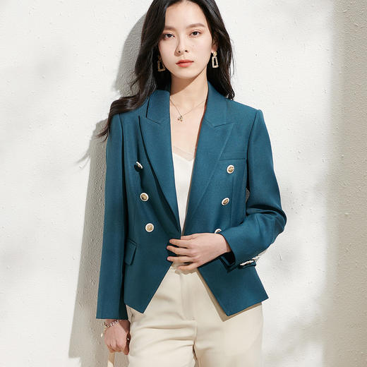剩S/L/XL/XXL 芳外新款时尚气质通勤修身小西装斜纹双排扣长袖外套8T22AW0022 商品图1