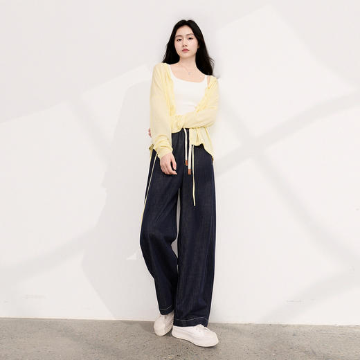 三彩2026夏季新款美式复古休闲裤牛仔裤高腰宽松气球裤九分裤M 商品图3