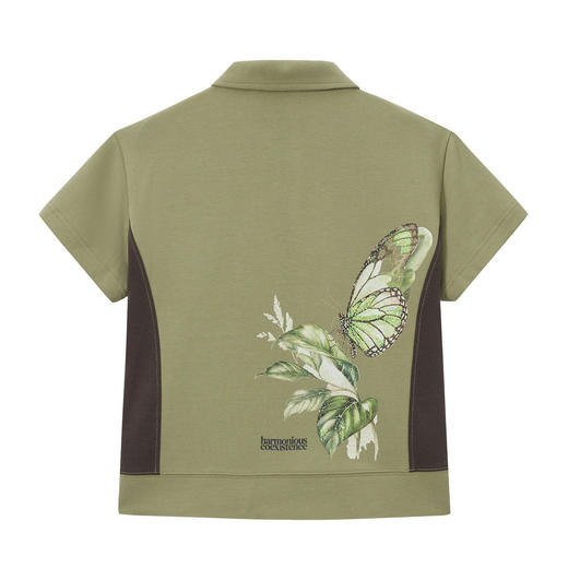 ONIARAI/鬼洗26春夏黑标石器时代蝴蝶拼接散口短身马球衫 A840027 商品图4