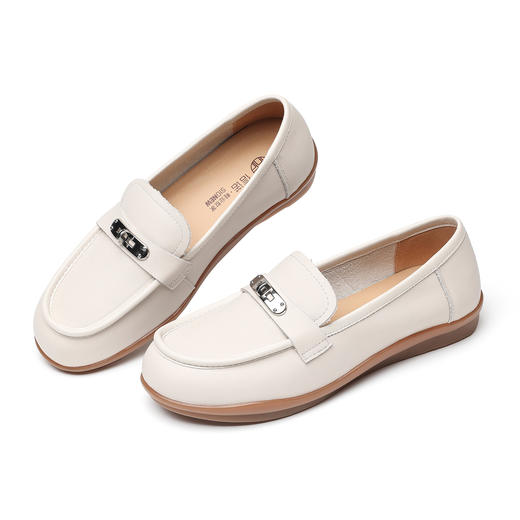 信诺真皮乐福鞋女平底一脚蹬软底不累脚休闲单鞋X6C160-55 商品图3