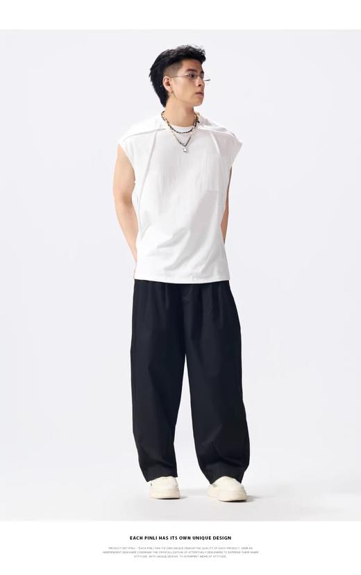 PINLI品立2026夏季新款男宽松圆领无袖短袖T恤上衣潮GD262111012 商品图5