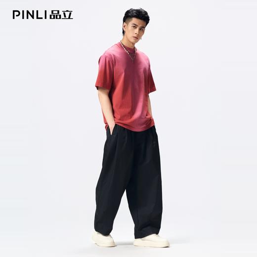 PINLI品立2026夏季男装宽松圆领落肩重磅纯棉水洗渐变短袖T恤潮牌GD262111024 商品图2
