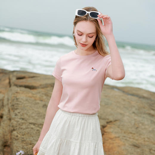 三彩2026夏季新款小狗刺绣T恤圆领正肩短袖上衣套头衫休闲M 商品图2