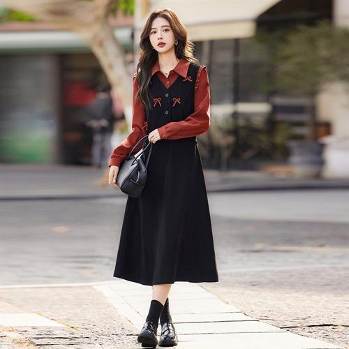 早春新款法式穿搭一整套连衣裙学院风气质减龄假两件裙子ZLF27112 商品图0