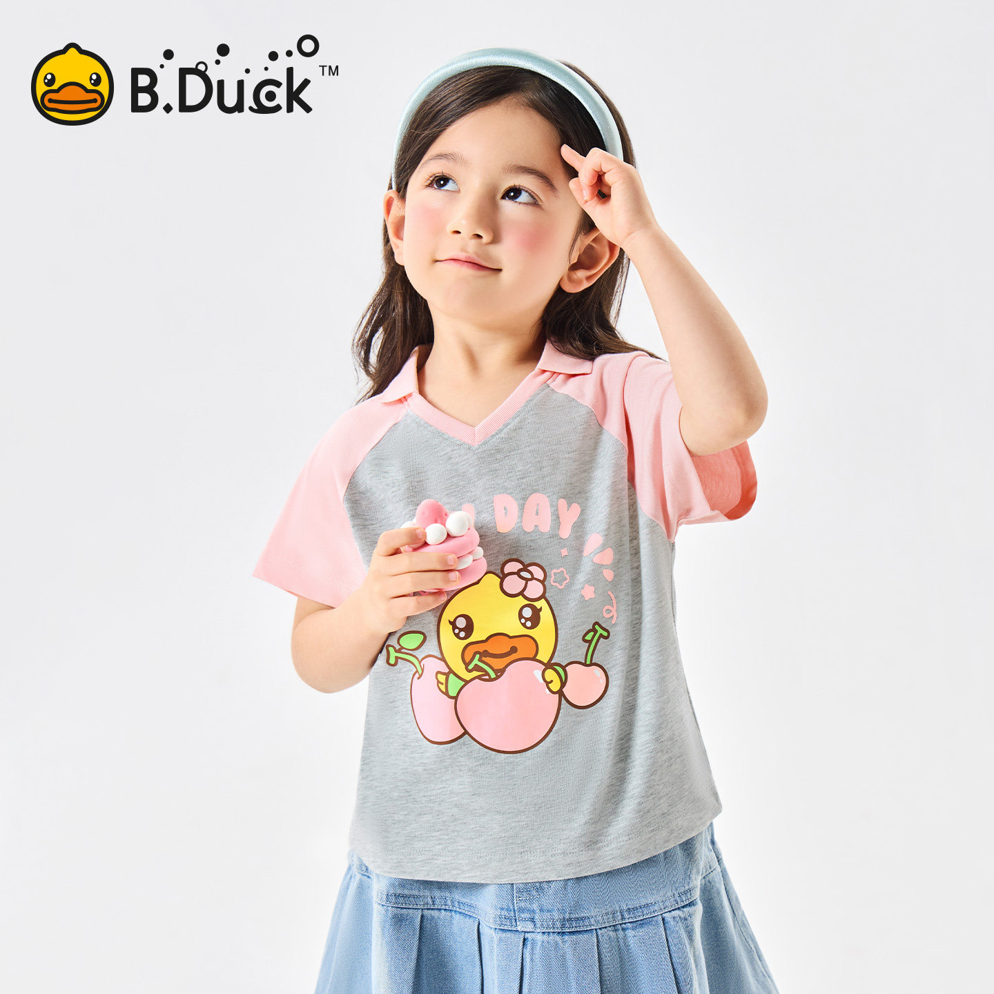 [驱蚊抗菌]bduck小黄鸭童装女童短袖t恤夏季儿童半袖中小童上衣薄105-150 FF2701066