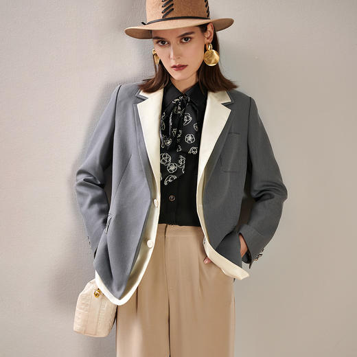 剩S/M/L/XL 芳外春季新款职场通勤西服双色拼接款假两件女式西装外套0160 商品图4