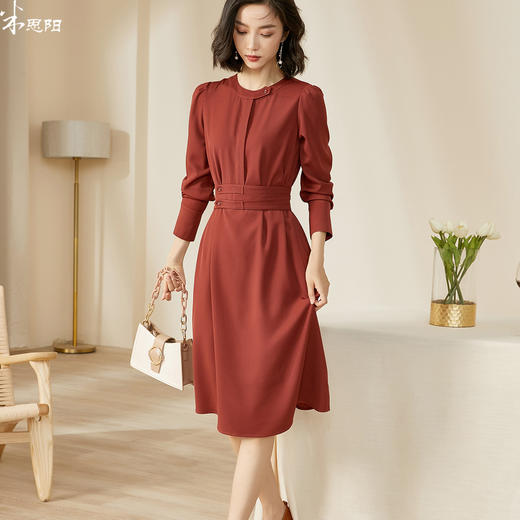 剩S/XL/XXL 米思阳秋装新款时尚气质复古中长款收腰显瘦长袖连衣裙女5706 商品图0