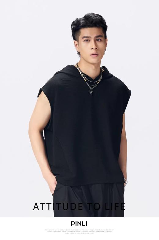 PINLI品立2026夏季新款宽松连帽无袖T恤纯色上衣男潮GD262111011 商品图2