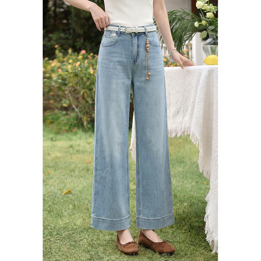 鹿向南「左岸烟管」复古浅蓝色垂感牛仔裤女百搭宽松显瘦九分裤子 商品图0