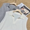F031002早春新款松弛老钱风polo领无袖羊毛背心针织上衣 商品缩略图3