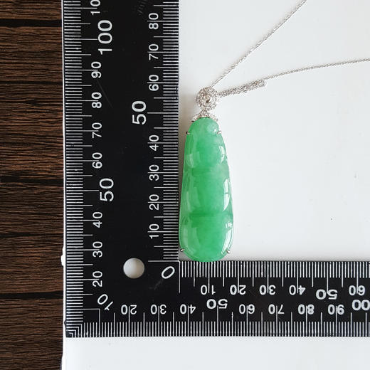 【天然正品】A货翡翠AU750收藏级白金镶钻镶天然细腻糯冰种满绿福豆翡翠吊坠项链58.1*18.5*7.6MM（皆取最大值）280226HSD46 商品图2