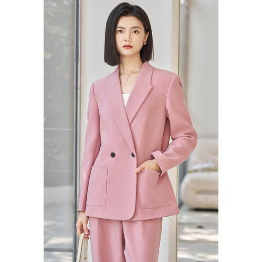 剩S/M/L/XL/XXL 米思阳2025春季新款轻奢高端羊毛混纺西装外套职场穿搭上衣女5733 商品图2