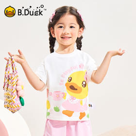 [驱蚊抗菌]bduck小黄鸭童装女童短袖T恤夏季纯棉宝宝上衣儿童薄款90-140 FF2701038