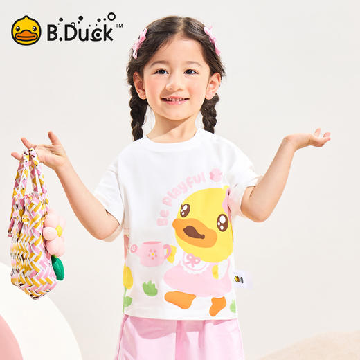 [驱蚊抗菌]bduck小黄鸭童装女童短袖T恤夏季纯棉宝宝上衣儿童薄款90-140 FF2701038 商品图0
