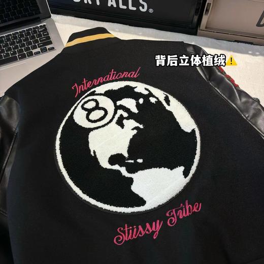 F031011黑8拼接皮袖薄款定织定染毛呢面料男女同款棒球服外套 商品图12