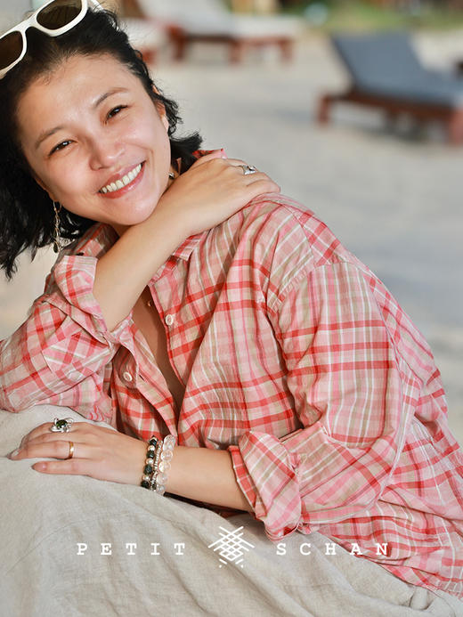 Petit Schan小闪 CLO#1071 Unexpected 粉了个绿 新疆长绒棉桑蚕丝色织格纹休闲长袖衬衫 商品图3