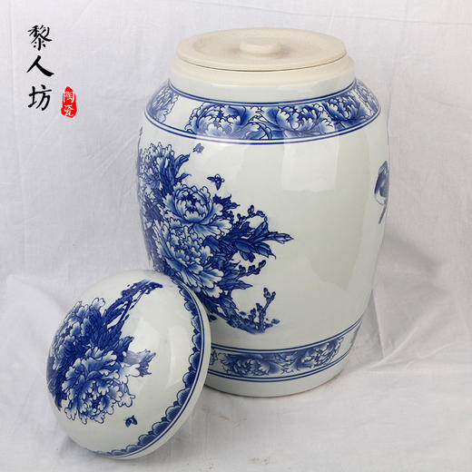 陶瓷大骨灰坛子 景德镇青花牡丹瓷器双层盖骨灰罐 商品图2