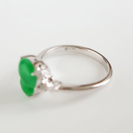 【天然正品】A货翡翠AU750白金镶钻镶天然细腻糯冰种满绿葫芦（福禄平安）翡翠戒指15号（戒圈可改）280226NJT23 商品图2