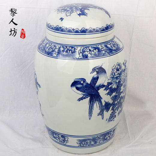 陶瓷大骨灰坛子 景德镇青花牡丹瓷器双层盖骨灰罐 商品图1
