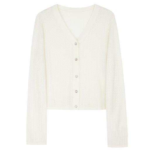 【莱赛尔】三彩2026夏季新款镂空针织衫V领轻薄毛衫外套短款开衫M 商品图4