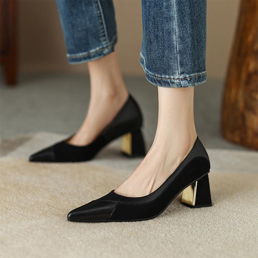 【预售7天】小香风拼接浅口气质职业单鞋显瘦高跟鞋BX&H1386 商品图1