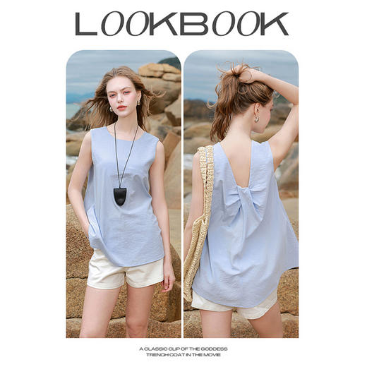 三彩2026夏季新款扭结小衫V领设计感无袖上衣宽松小清新M 商品图2