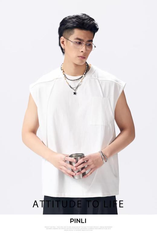 PINLI品立2026夏季新款男宽松圆领无袖短袖T恤上衣潮GD262111012 商品图4