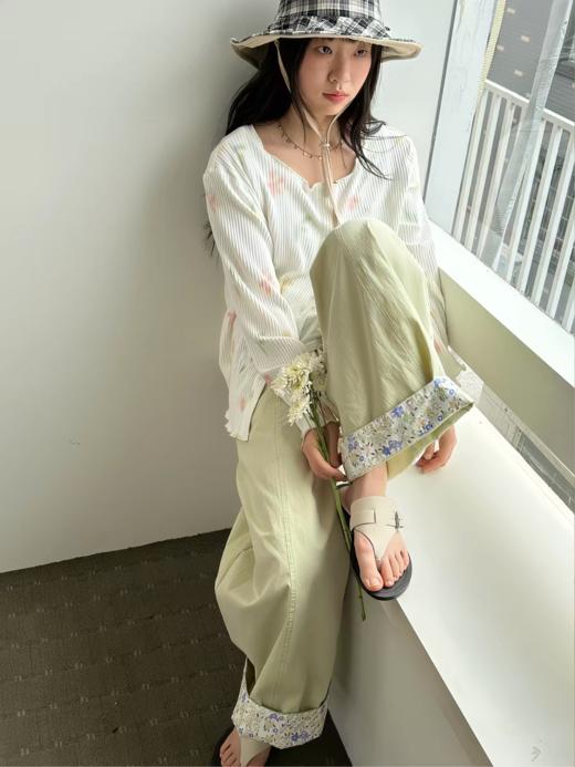 nothe Case布然/NC261817/「青瓜铃兰」翻边拼色抗皱微弯刀阔腿裤 商品图1