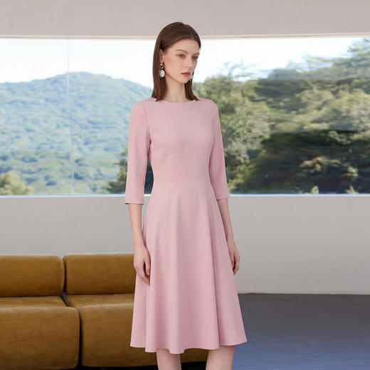 IWY/春秋新款粉色连衣裙女气质通勤时尚简约纯色西装裙Q1265-P 商品图2