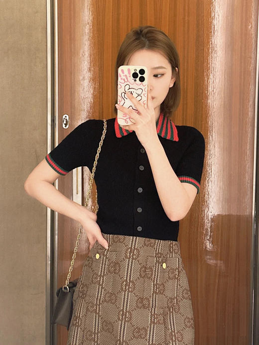 古驰新款棉质蕾丝翻领短袖 商品图2