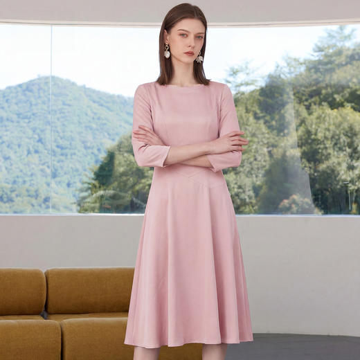 IWY/春秋新款粉色连衣裙女气质通勤时尚简约纯色西装裙Q1265-P 商品图0
