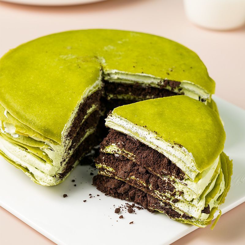 【抹茶千层蛋糕】“抹茶 + 奥利奥 + 千层” 是国民级甜品组合，饼皮韧性十足不易破，酸甜平衡不腻口，400g动物奶油下午茶甜点西式糕点QQ